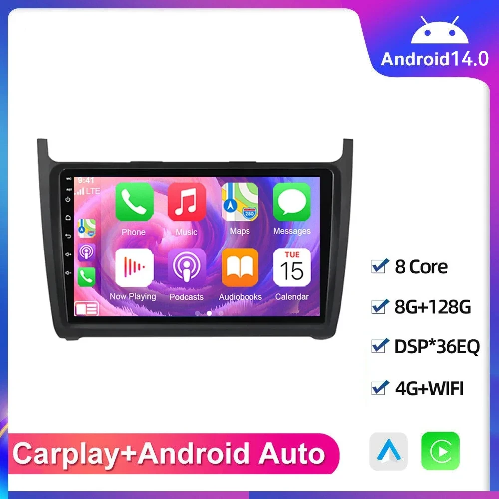 Android 14 Car Radio Stereo For Volkswagen VW polo 5 Sedan 2008-2020 Golf Passat GPS Navigation 4G LTE Wifi DSP RDS Carplay Auto