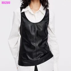 Leather Vests Women Spring Summer Fashion Simple Versatile Stacked Waistcoat Casual Slim Sheepskin Gilet Suspenders Custom Color