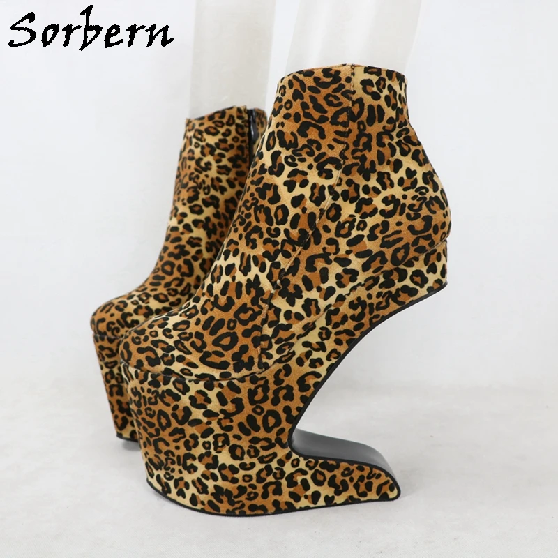 Sorbern Special Heelless Ankle Boots Women Thick Platform High Heels Drag Queen Fetish Shoes Unisex Short Booties No Heels