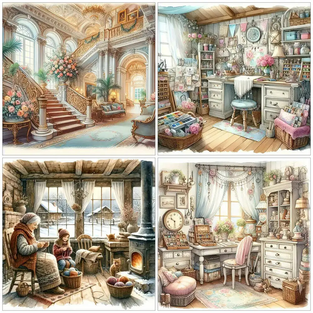 Volle Bohrer Diamant Malerei Haus Landschaft DIY Hobby Mosaik Landschaft Strass Bilder Schlafzimmer Wohnzimmer Dekor