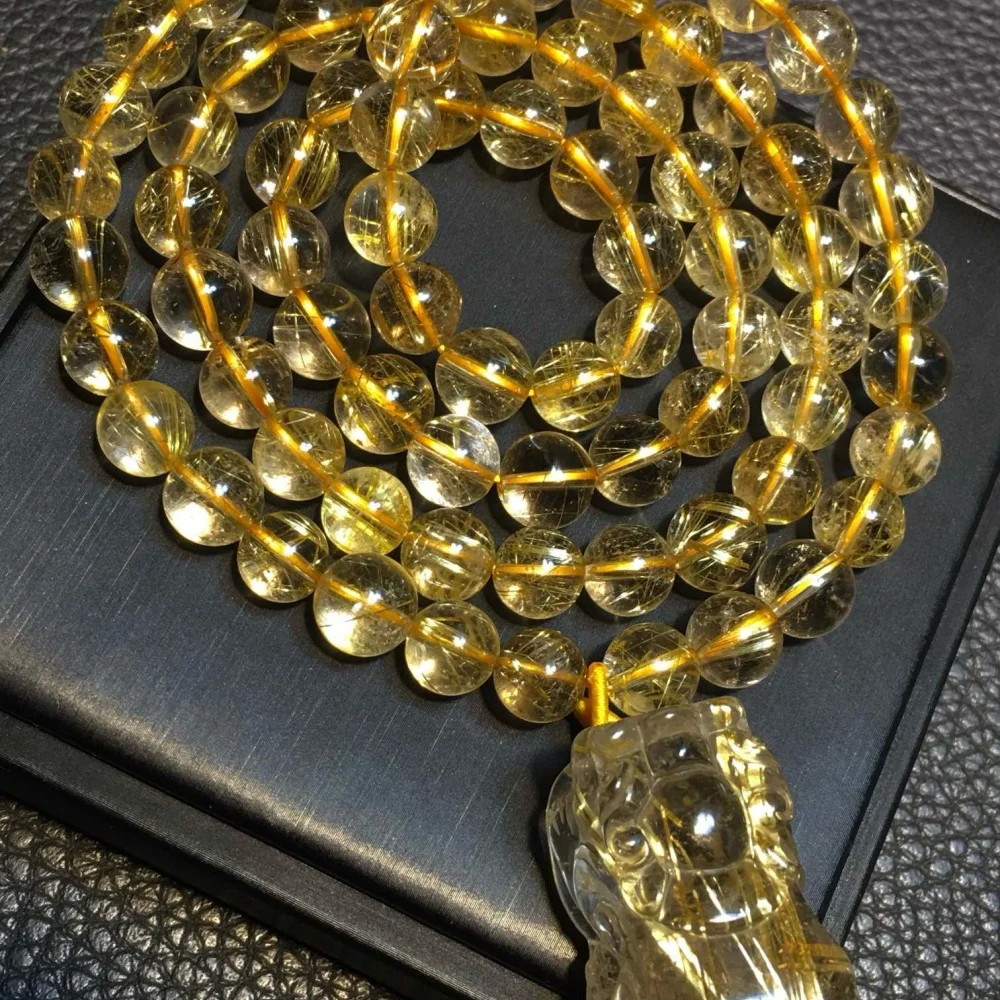 Natural Golden Rutilated Quartz Pixiu Bead Bracelet for Women Reiki Healing Jewelry Strand Bangles Female Gift 1PCS