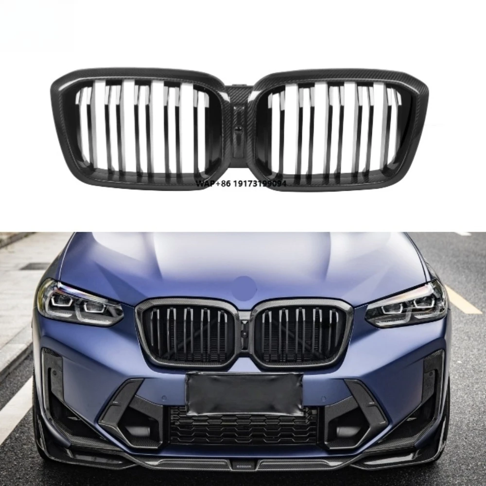 

Dry Carbon Fiber Double Slat Gloss Black Center Mesh Grill Grille Front Bumper Kidney for G01 G08 F97 X3 G02 X4 LCI 2022-IN