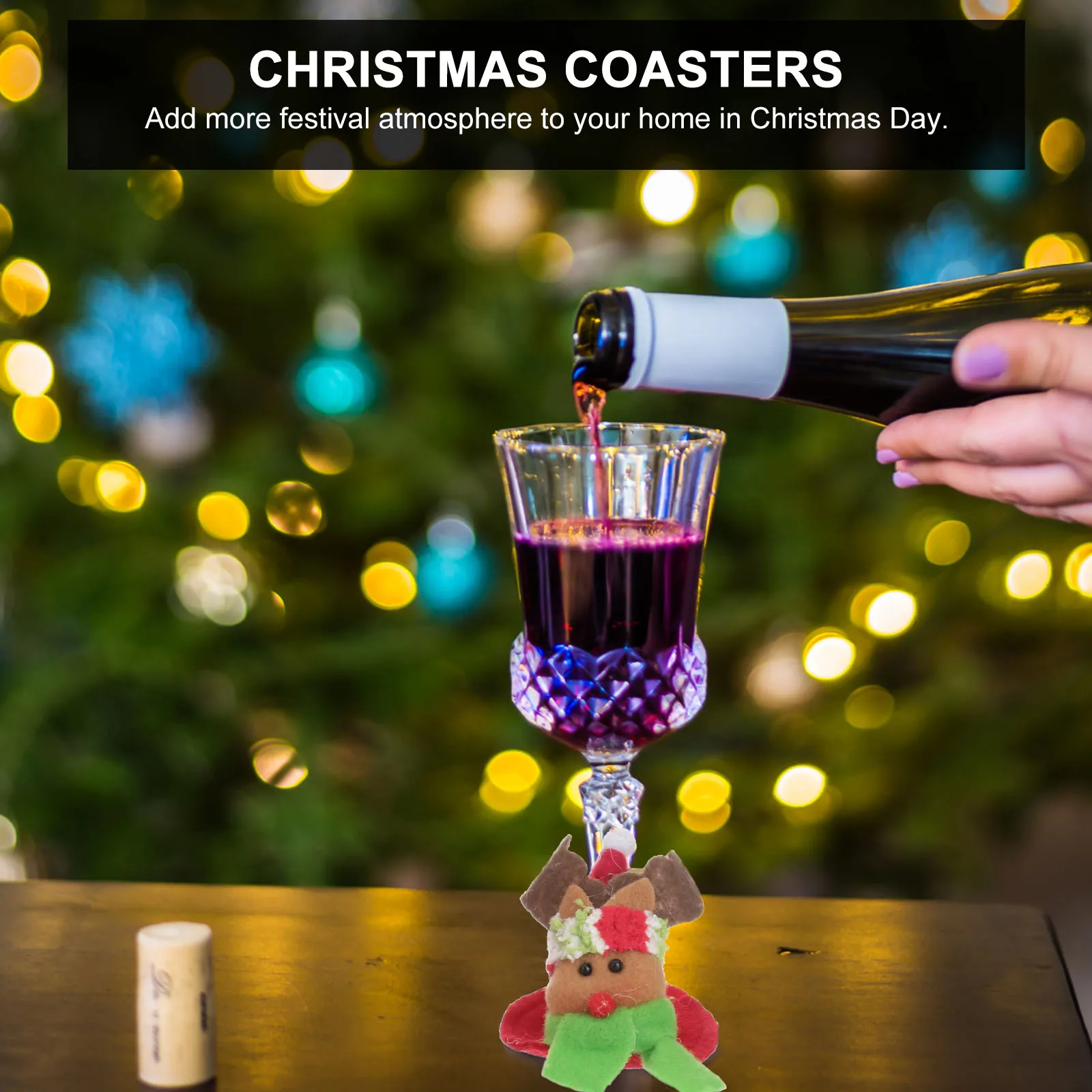 

3pcs Christmas Coasters Red Wine Glass Cup Mat Cloth Drink Table Placemat Non-Slip Surface Protector Home Coffee Shop Hotel