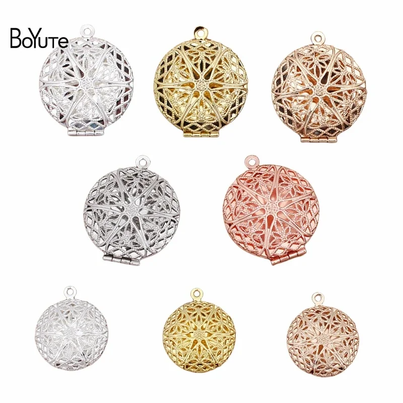 BoYuTe (10 Pieces/Lot) 20MM 27MM Round Metal Brass Filigree Locket Pendant Can Open to insert Photo Locket Pendant Wholesale