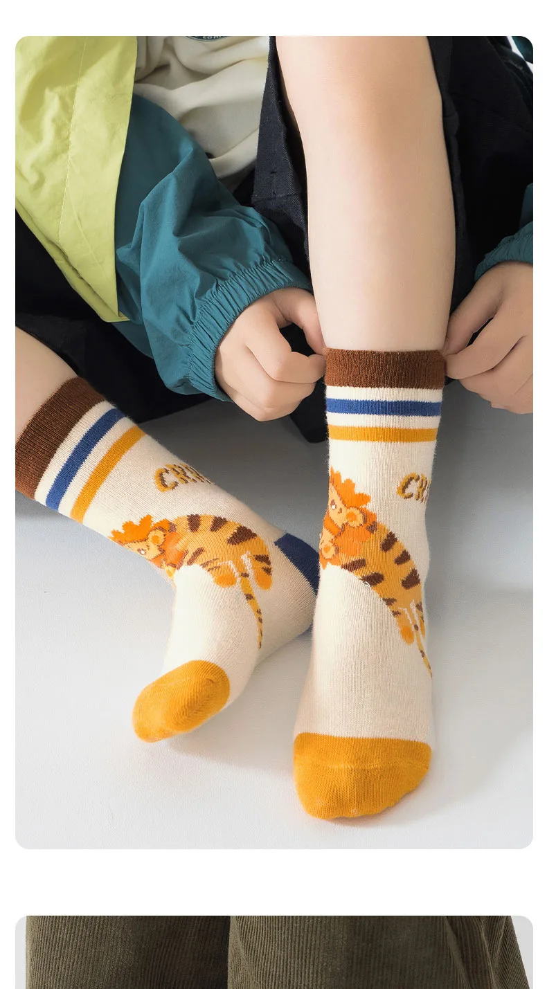5 Paar Herbst Jungen Socken Tiere Löwen socken Kinder mittlere Socken Baby Baumwoll socken – Detail 7