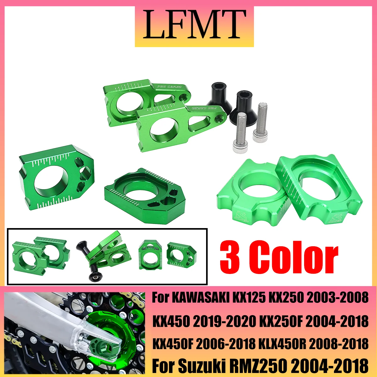 KAKEN Motorcycle Rear Axle Blocks Chain For Kawasaki KX250F KX450F KXF KLX450R KLX 450 R KX125 KX250 KX 125 250 2003-2008 2007