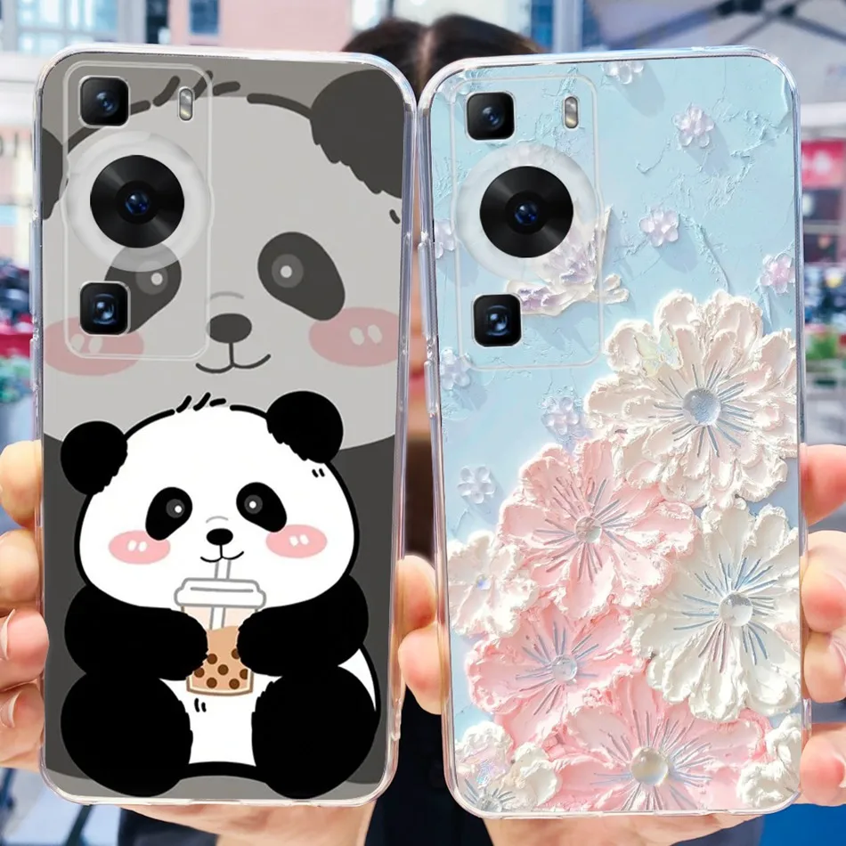 For Huawei P60 Pro MNA-LX9 / P60 LNA-LX9 Phone Case Huawei P 60 P60Pro Cute Panda Flower Painted Soft Silicone TPU Cases