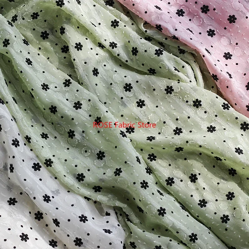 

Black Floral Flocking Fabric For DIY Sewing, Spring Summer Dress, Designer Fabric, Dress Show