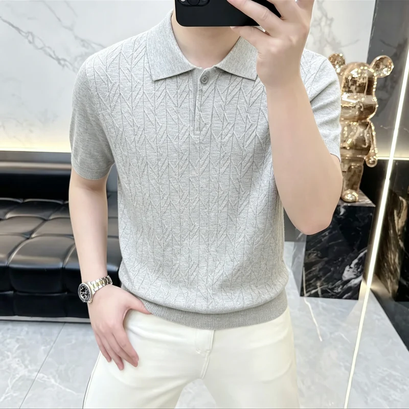 2026 Summer New Style Men's Business Dark Patterned Collar Knitted Stylish Daily Casual Breathable Short-Sleeved T-Shirt POLO Sh — купить у AliExpress WW