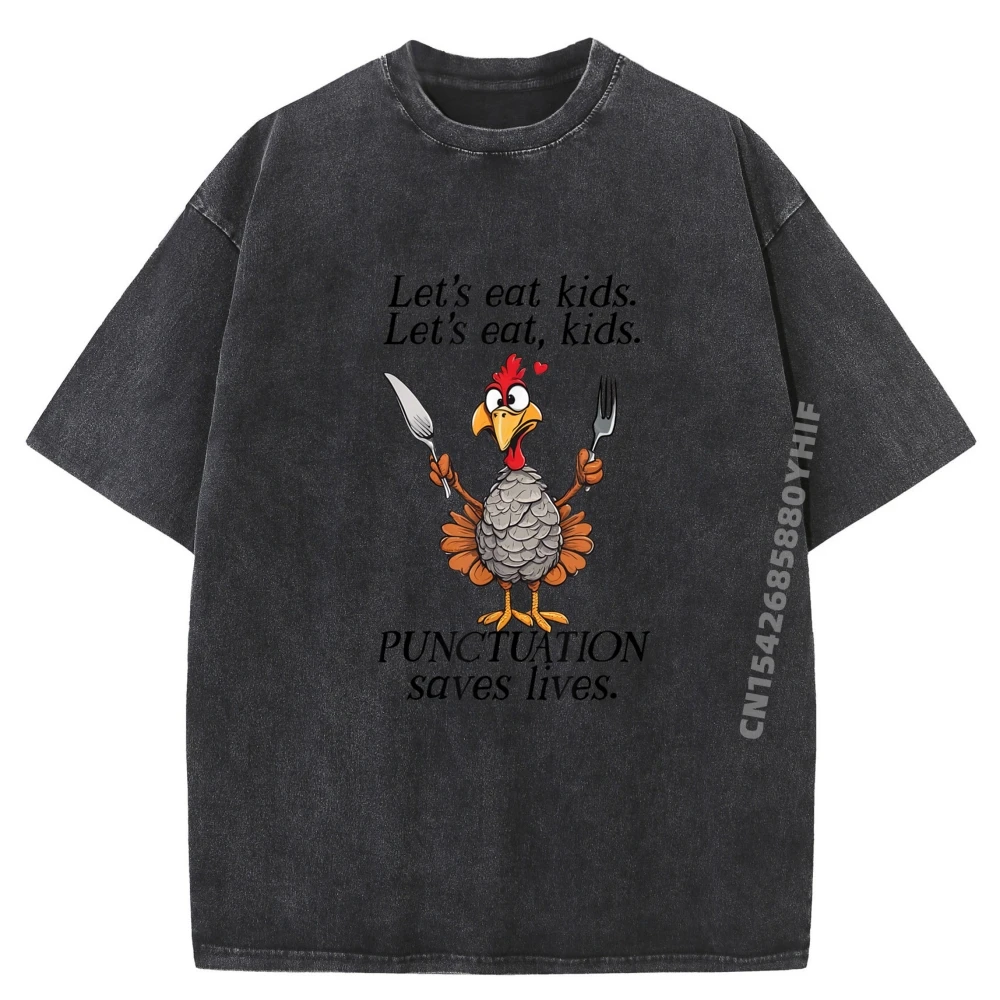 

Turkey Lets Eat Teacher Girls Casual Summer High Quality Simple Mens Tops Tees Graphic Shirts Retro Washed Men T-shirt