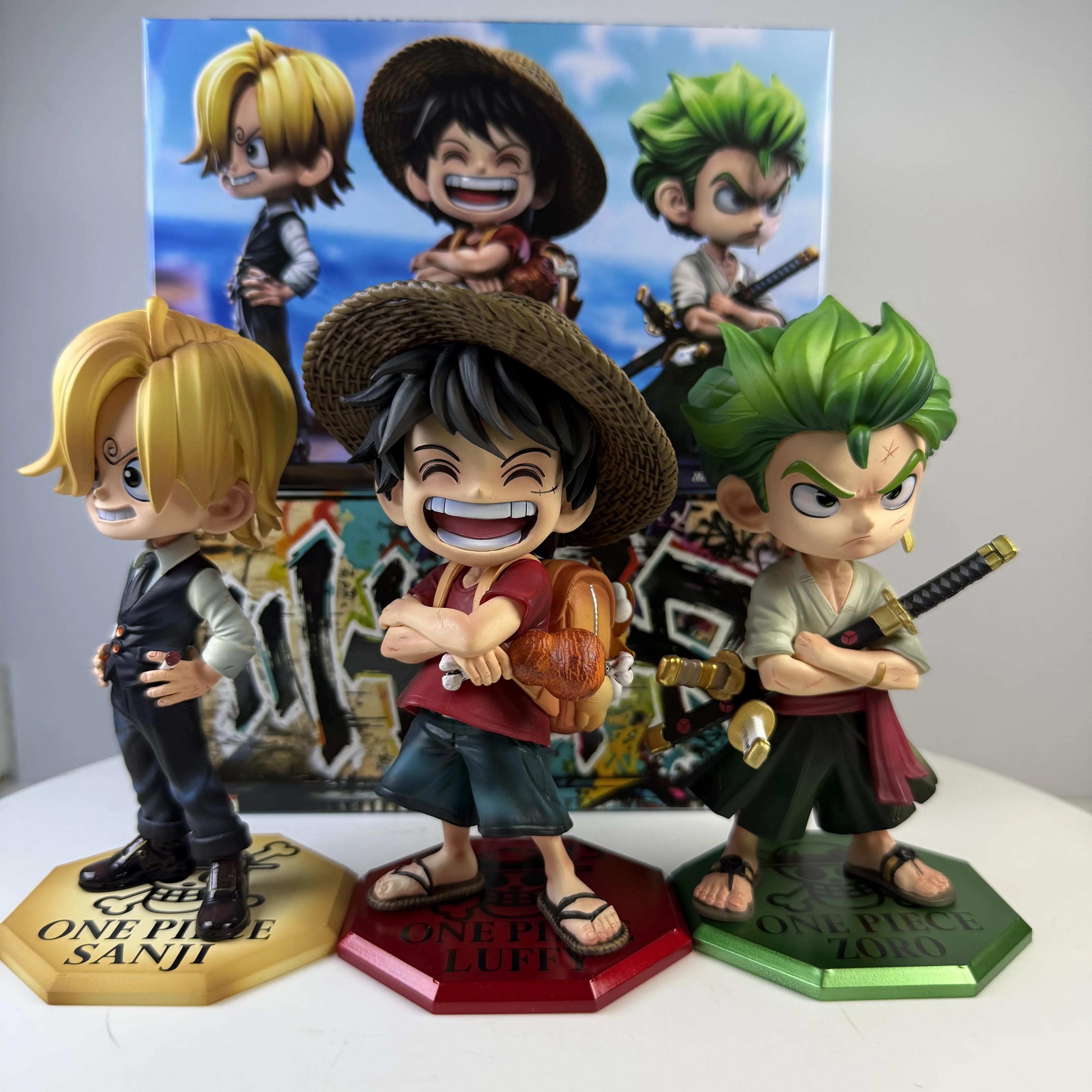 14cm Anime One Piece Luffy Figuren Q-Version Zoro Sanji Actionfigur PVC Sammlermodell Spielzeug Geschenke