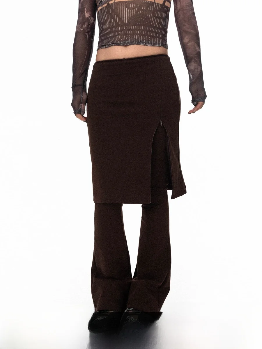 

Женские трикотажные брюки-юбка в уличном стиле, облегающие, эластичные, длинные, с имитацией двух частей, с завышенной талией, асимметричные, повседневные