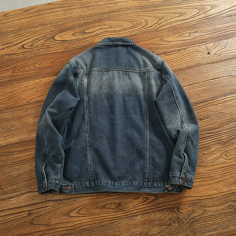 American Retro Fleece-Lined Denim Jacket Winter Casual Fashion Loose Men Thick Washed Lapel Single Breasted Sherpa-Lined Coat
