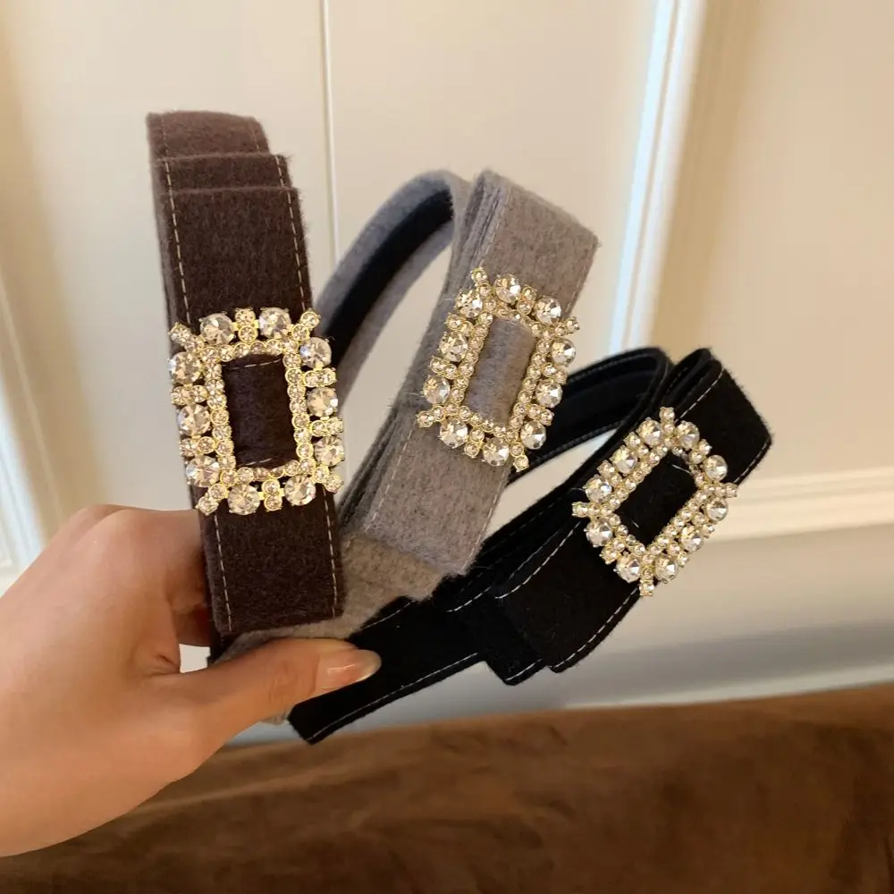 

Korean Style Rhinestone Bow Headband Vintage Non-Slip Wide Edge Hairband Headwear Hair Accessory Flocking Hair Hoop Wash Face