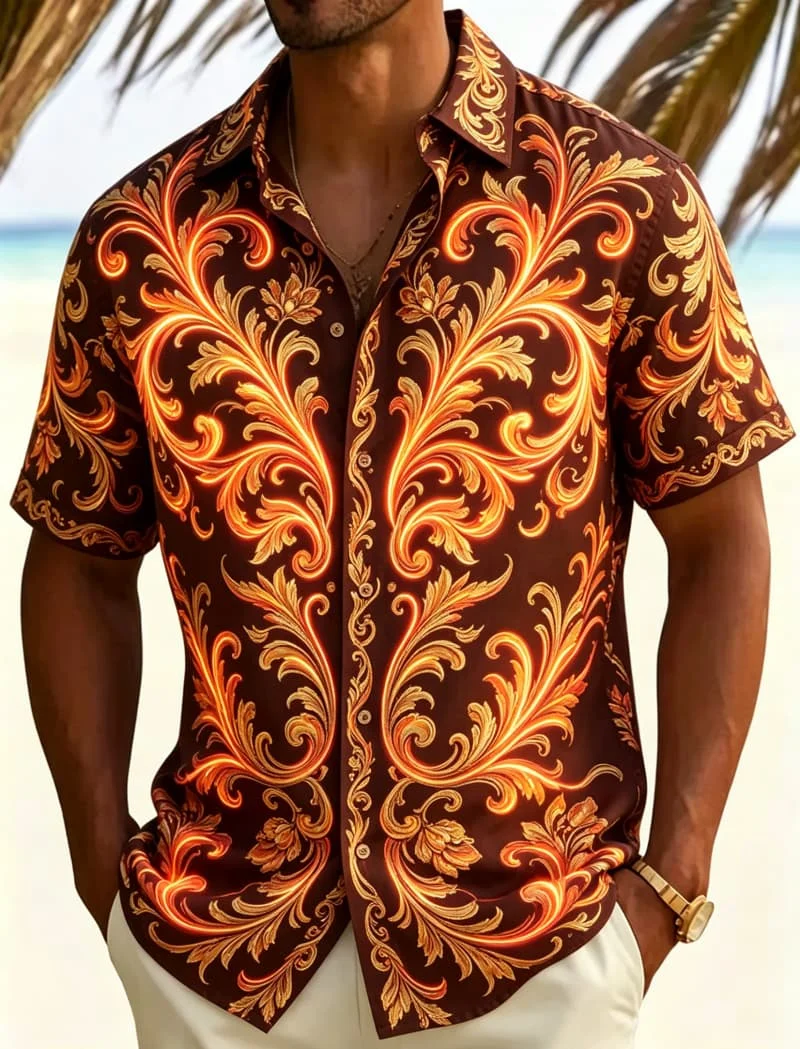 Men's Neon And Gorgeous Vortex Print Casual shirt, Bold Artistic style, Suitable For Summer travel, Beach gatherings, Daily Wear