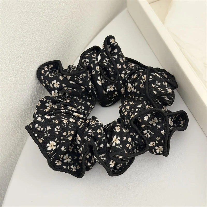 Seiden-Elastikband Vintage Blumen-Haargummis für Frauen Mittlere Größe Landhausstil mit Fixierkante Haarbänder Scrunchie-Set – Detail 13