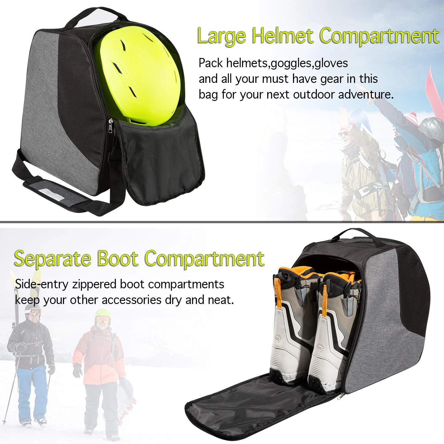 Ski Boot Bag - Boot Bag Kids Waterproof Ski Boot Snowboard Boot Bag Travel Ski Boot and Helmet Bag for Goggles, Gloves