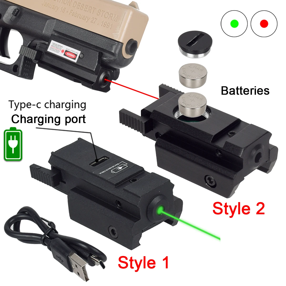 USB Charging Red Green Dot Laser Sight Pointer Battery Fit 11mm 20mm Rail Remote Switch For Rifle Airsoft Pistol Glock 17 19 22