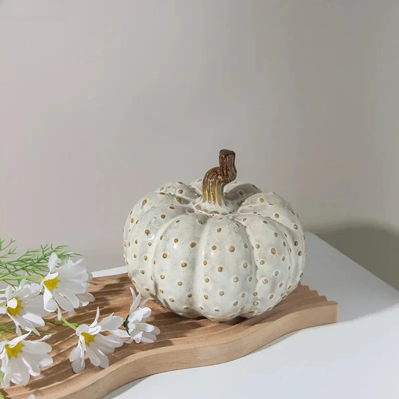 Ceramic Pumpkin Ornament Handmade Pumpkin Easter Porcelain Handicraft Simulation Plant Sculpture Ornaments Home Decoration