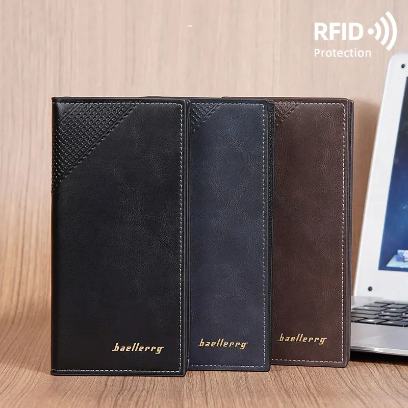 2024 New PU Leather Men Wallets High Quality Zipper Long Desigh Card Holder Male Purse Vintage Coin Holder Business RFID Wallets