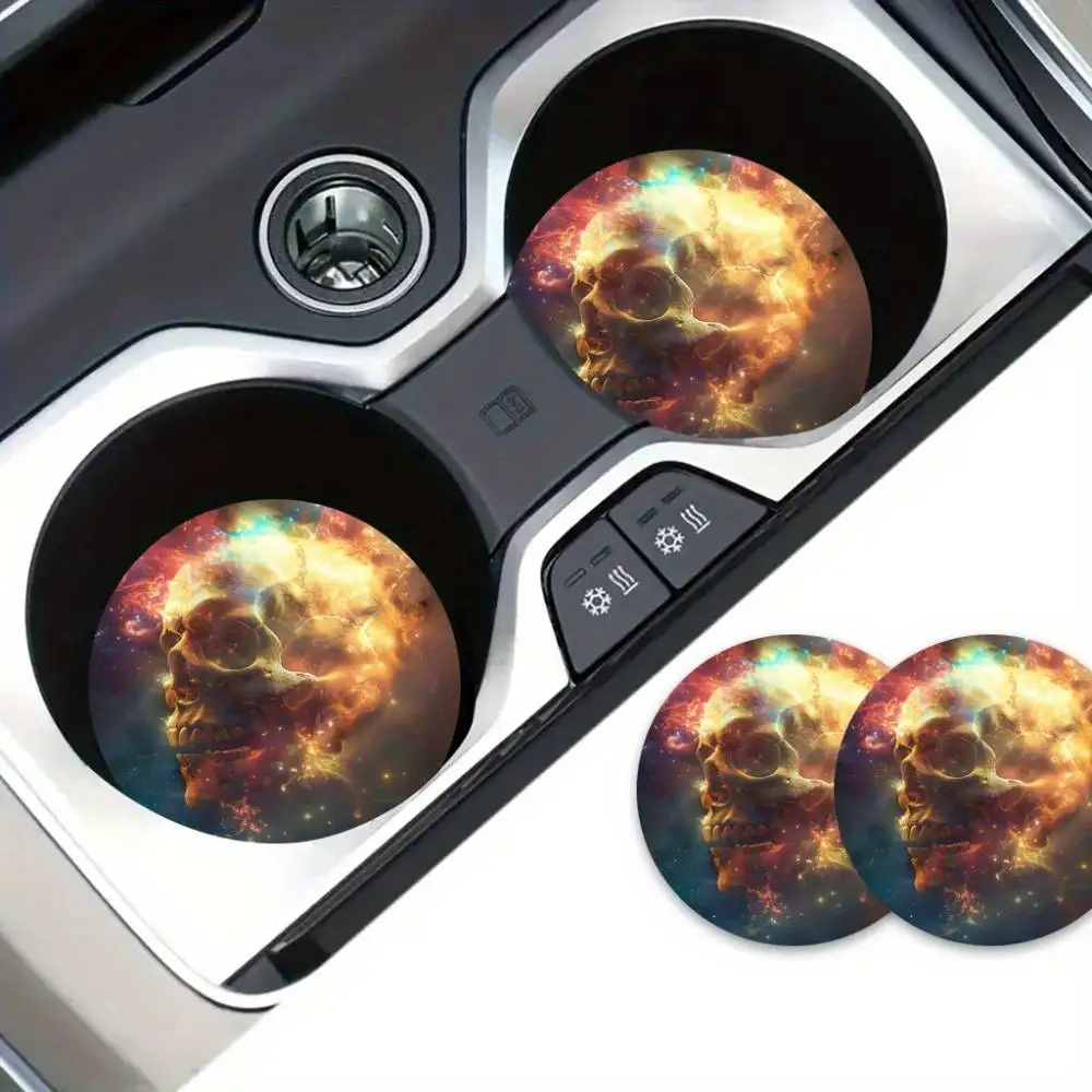 Vibrant Mist Skull EVA Car Coasters Round Durable Car & Home Decor Unique Gift