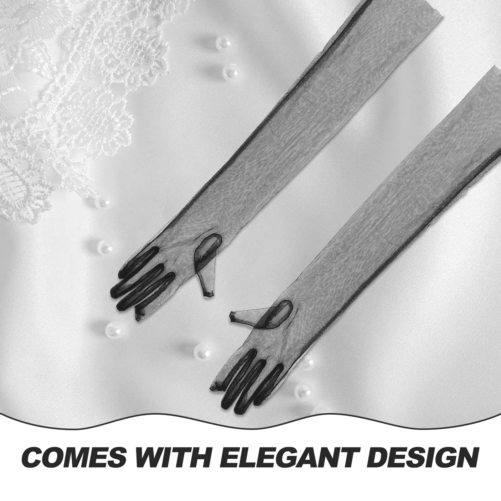 

Sheer Tulle Long Black Formal Mesh Bridal Wedding Gloves for Bride Elegant Arm Curves Lightweight Breathable Glamour Accessories