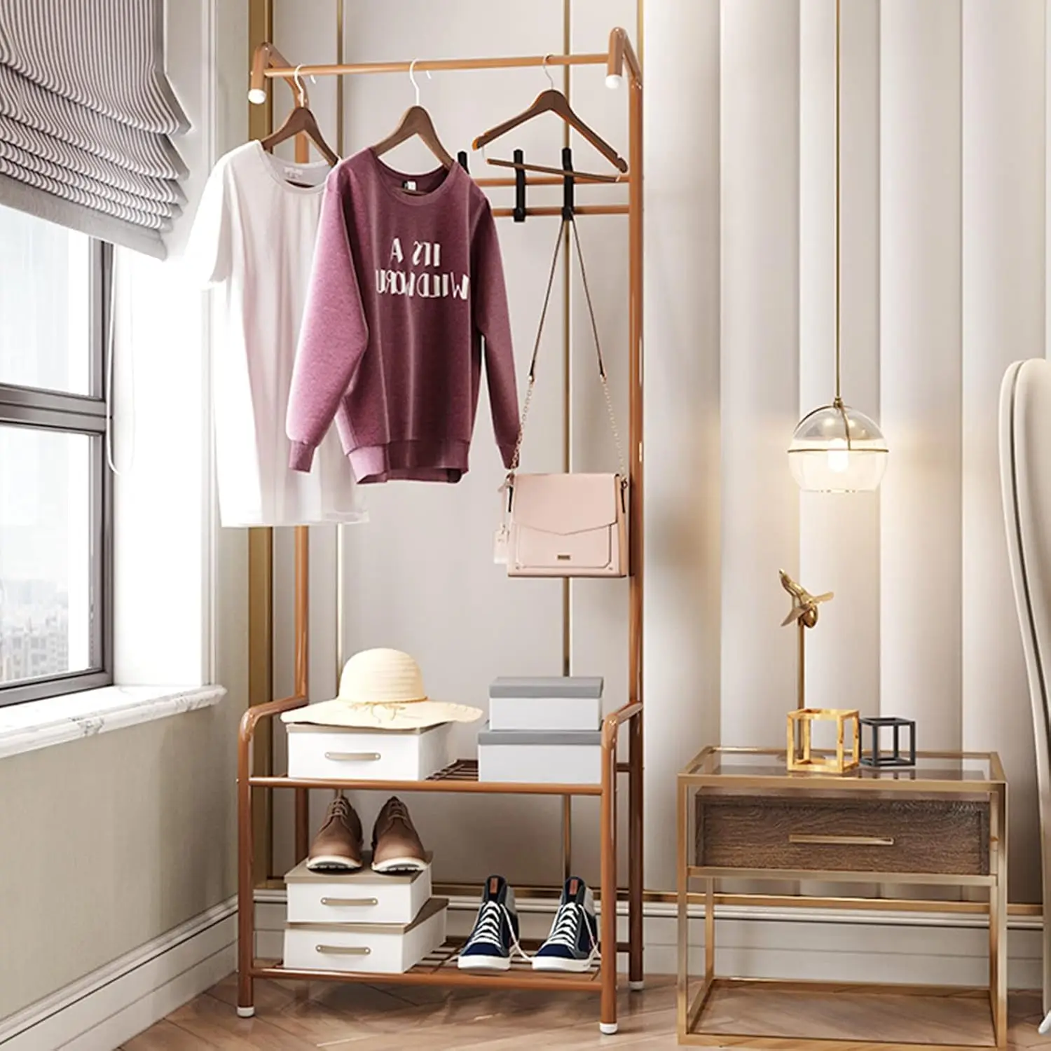 Garderobe, Freistehende Garderobembol das Schlafzimmer, Metallgarderobe mit Hakenwia M danatel,