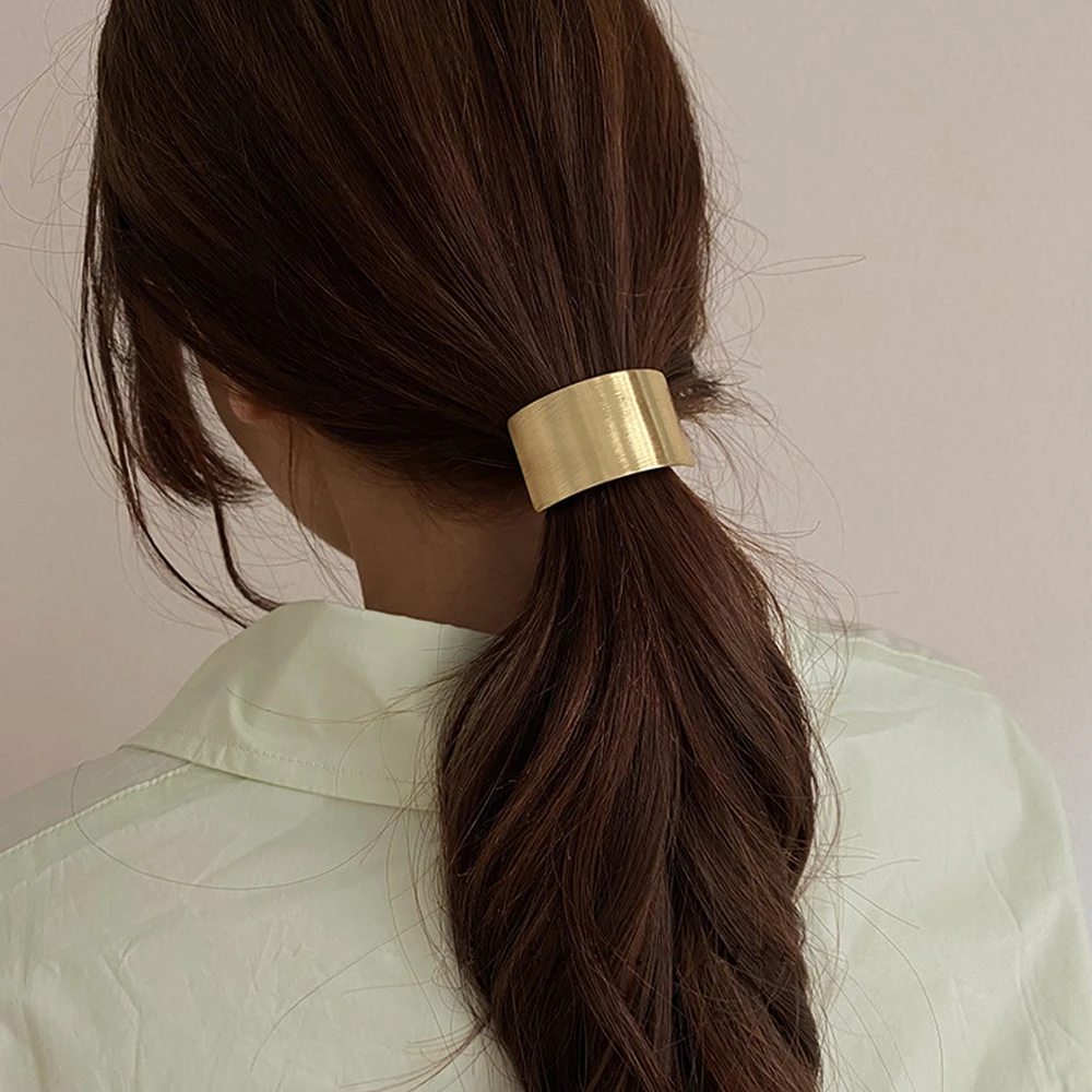 

Metal Elastic Hair Cuffs Women Fashion Geometric Gothic Punk Scrunchies Hair Ties Ponytail Holder for Girls