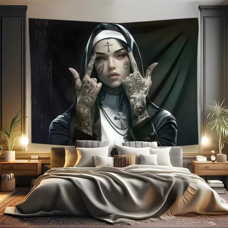 VIKAMA dark tattoo nuns tapestry rock gesture word frame elements living room back wall gothic theme decoration