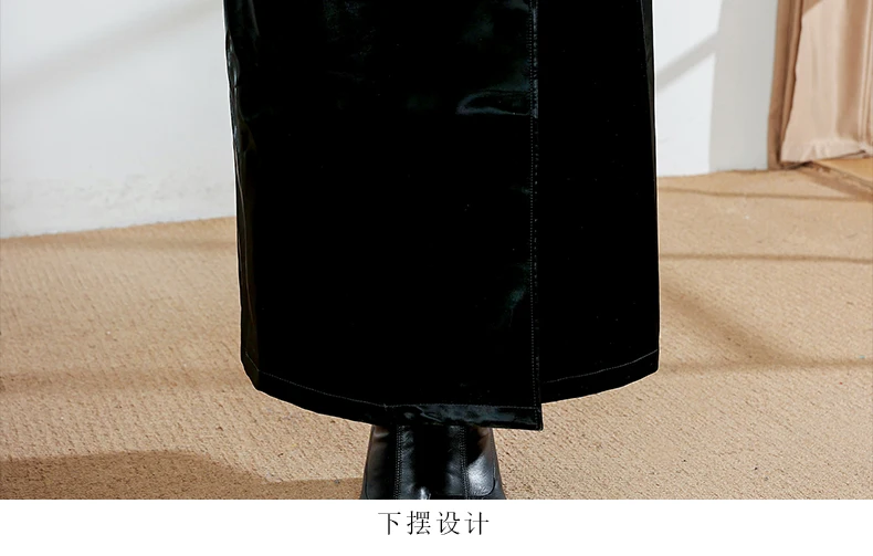 Lautaro Spring Autumn Extra Long Oversized Cool Reflective Shiny Black Patent Leather Trench Coat for Women Belt Runway Fashion