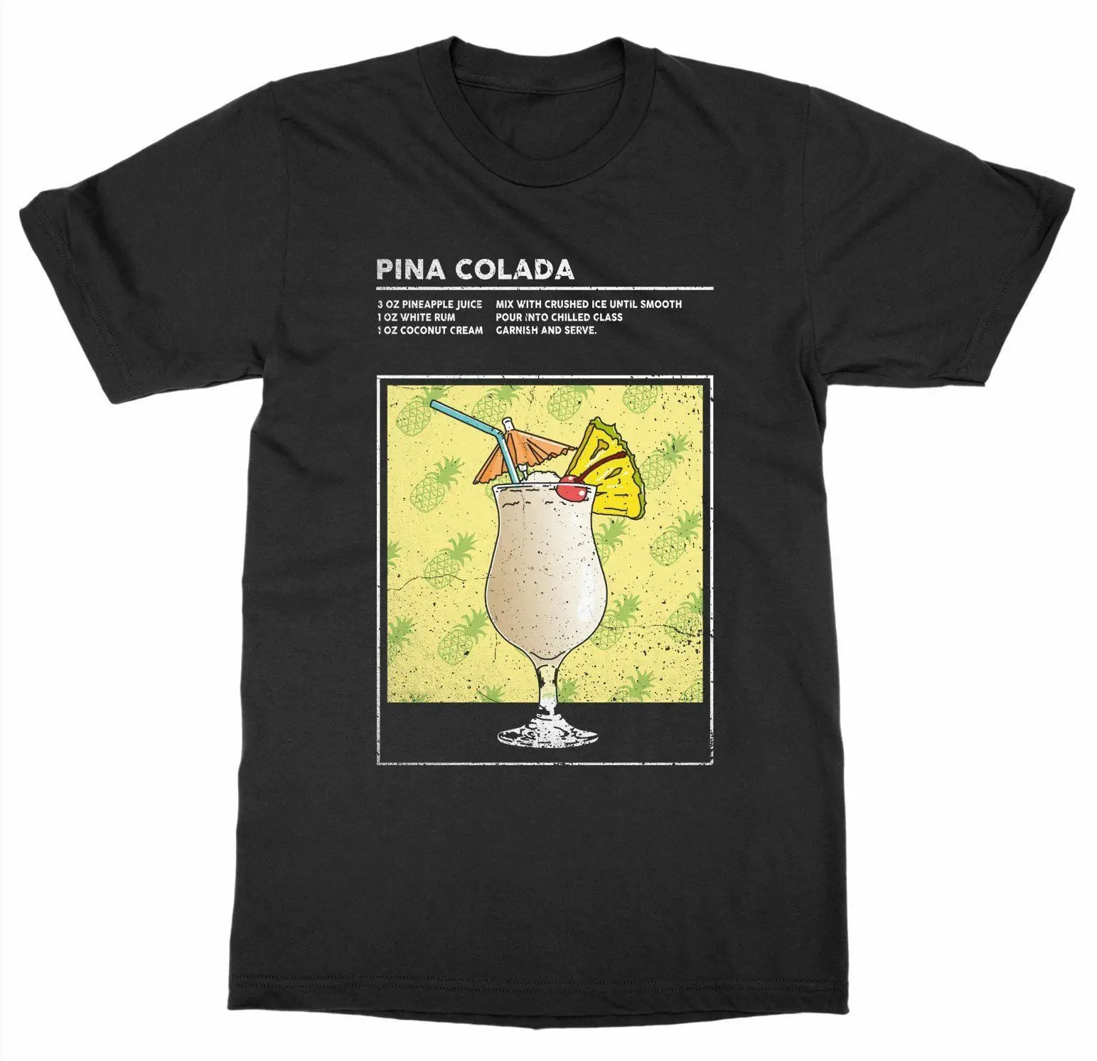 Mixed Drink Cocktail Pineapple Colada Happy Hour Bartender T Shirt. Short Sleeve 100% Cotton Casual T-shirt Loose Top Size S-3XL