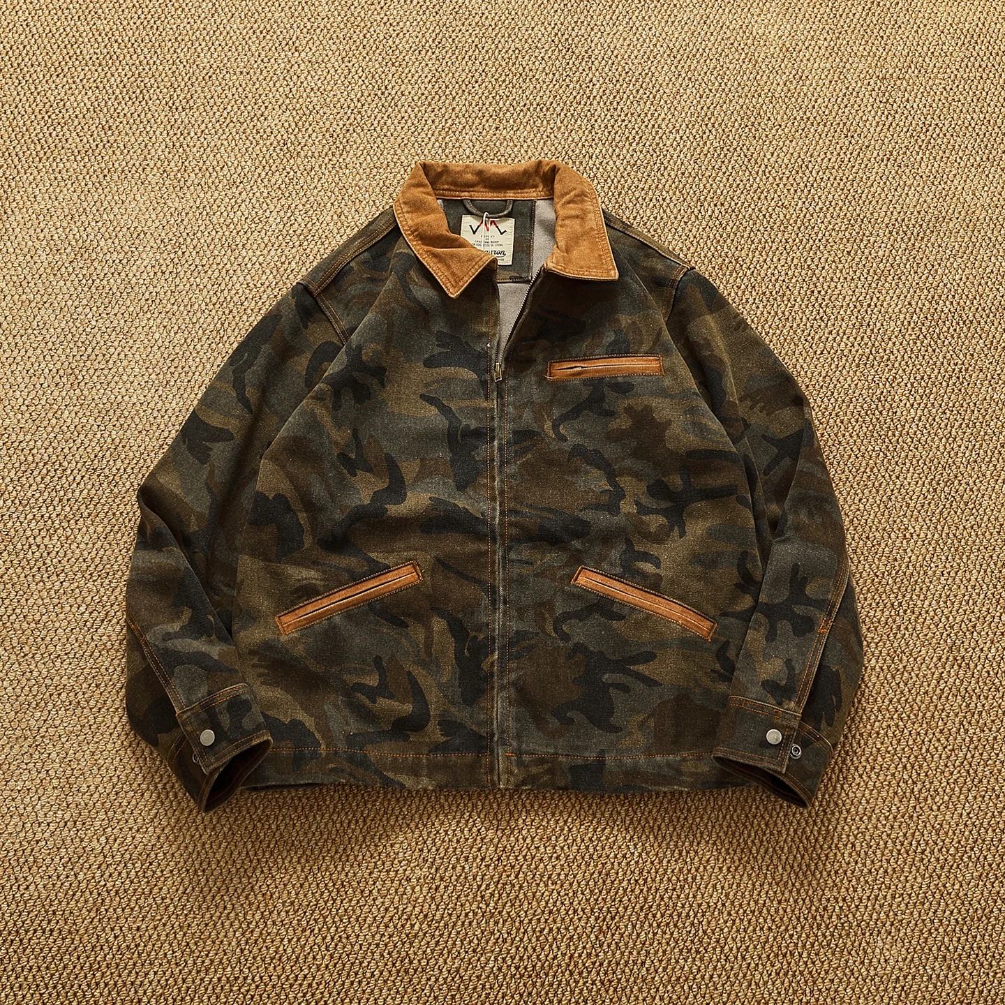 

Осень-зима текстурированный джемпер с плетением частиц Jaet свободного покроя мужской повседневный воротник на молнии с длинным светом камуфляжный воротник irt