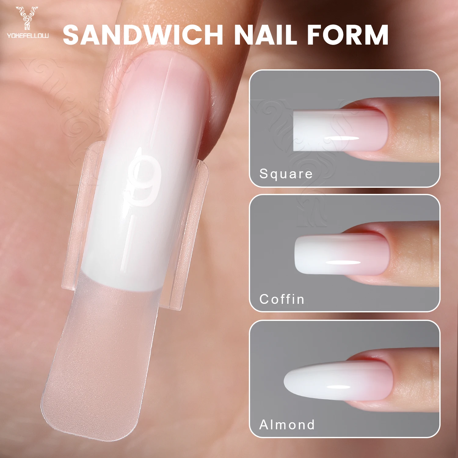 

New YOKEFELLOW Sandwich Dual Nail Form Square Coffin Almond Nail Shape 240PCS 15SIZE Toe Nail Form for Quick Extension Nail W561