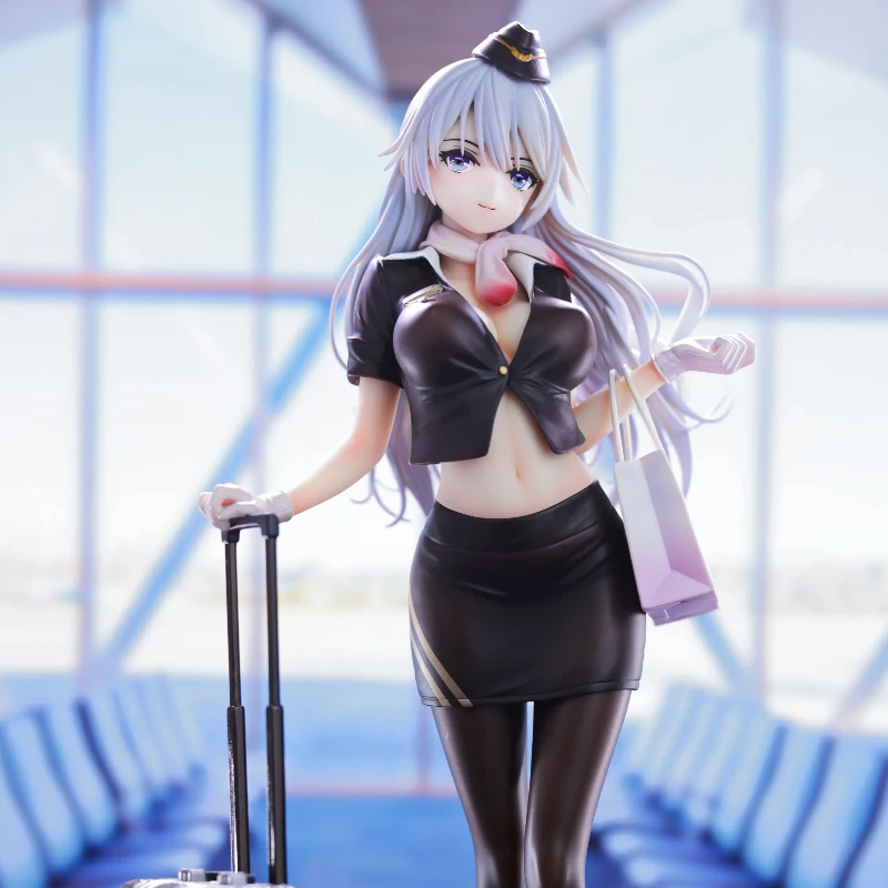 Figura de Anime de la Azafata Bew Shiori Awahara, Estatua Coleccionable en Caja con Arte Original, Adorno de Escritorio, Modelo de Cabello Plateado