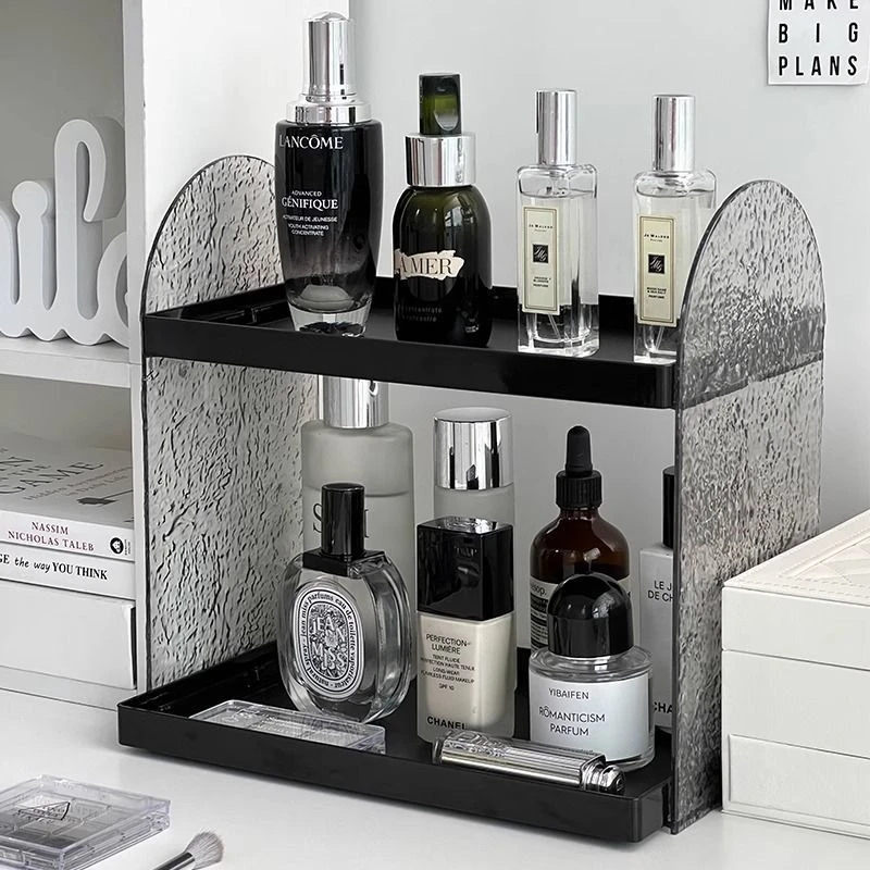 Acrylic Bathroom Countertop Organizer Multi Layer Cosmetic Storage Rack Ripple Texture Shelf for Vanity Sink Toiletries