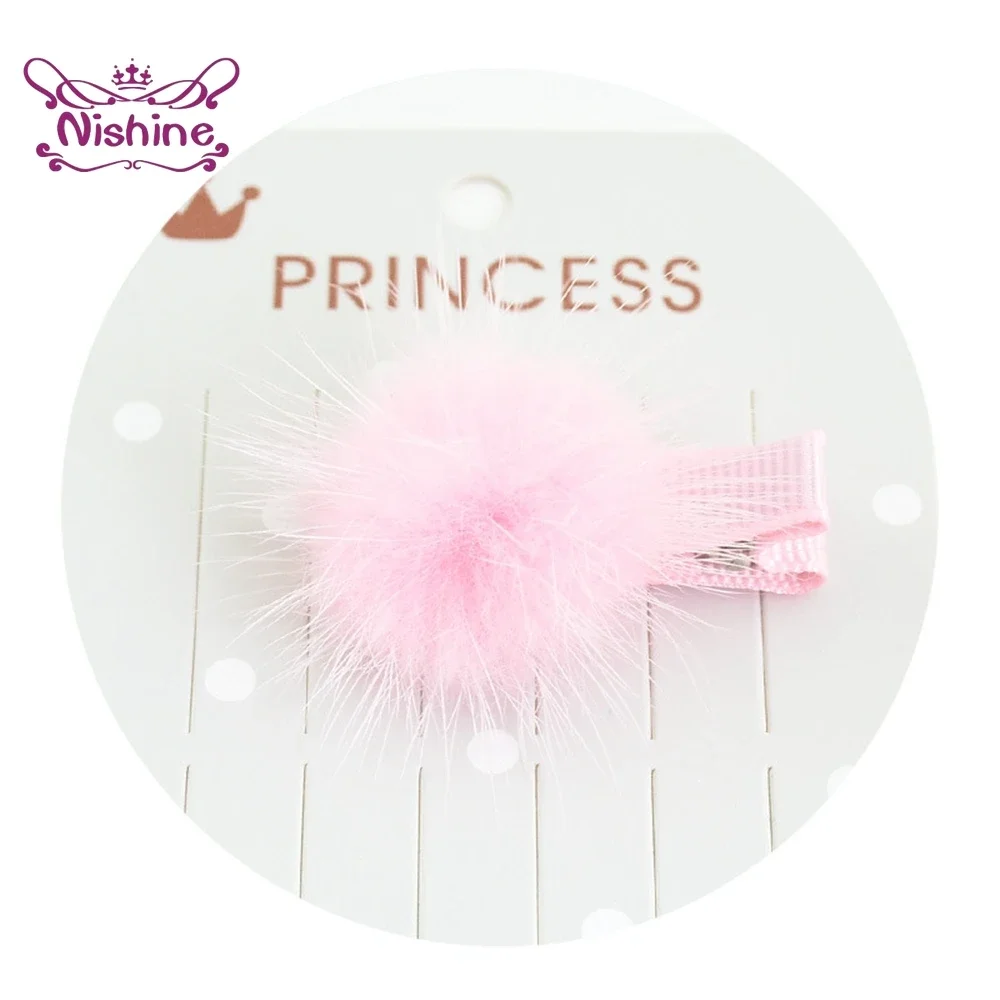 1PCS Solid Color Fur Ball Baby Girls Hairpins Infant Headwear Children Accessories Kid Small Pompon Headwarp Birthday Gifts