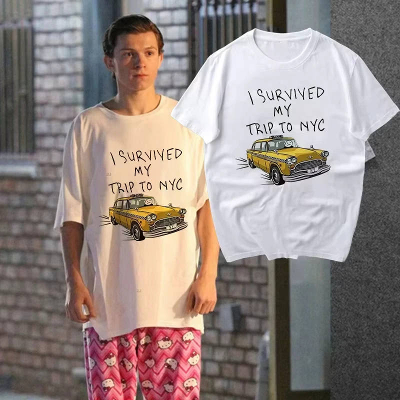 Funny T shirt Men Women I Survived My Trip To NYC Print Tops Casual Streetwear Boys Fashion T Shirt Tom Holland Same Style Tees
