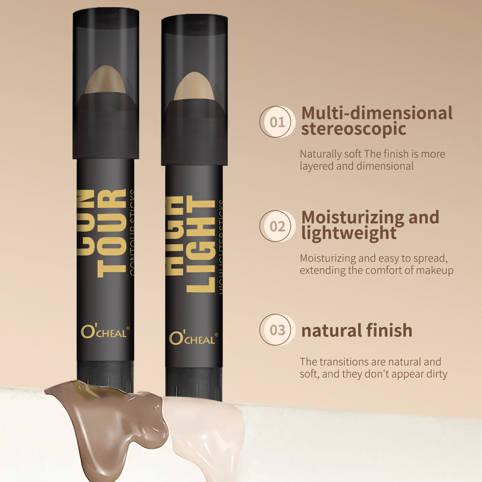 Professioneller Contour Stick Highlighter Concealer Seidenraupen-Nasenschatten-Make-up-Stift zur Gesichtsformung und Hervorhebung von Kosmetika