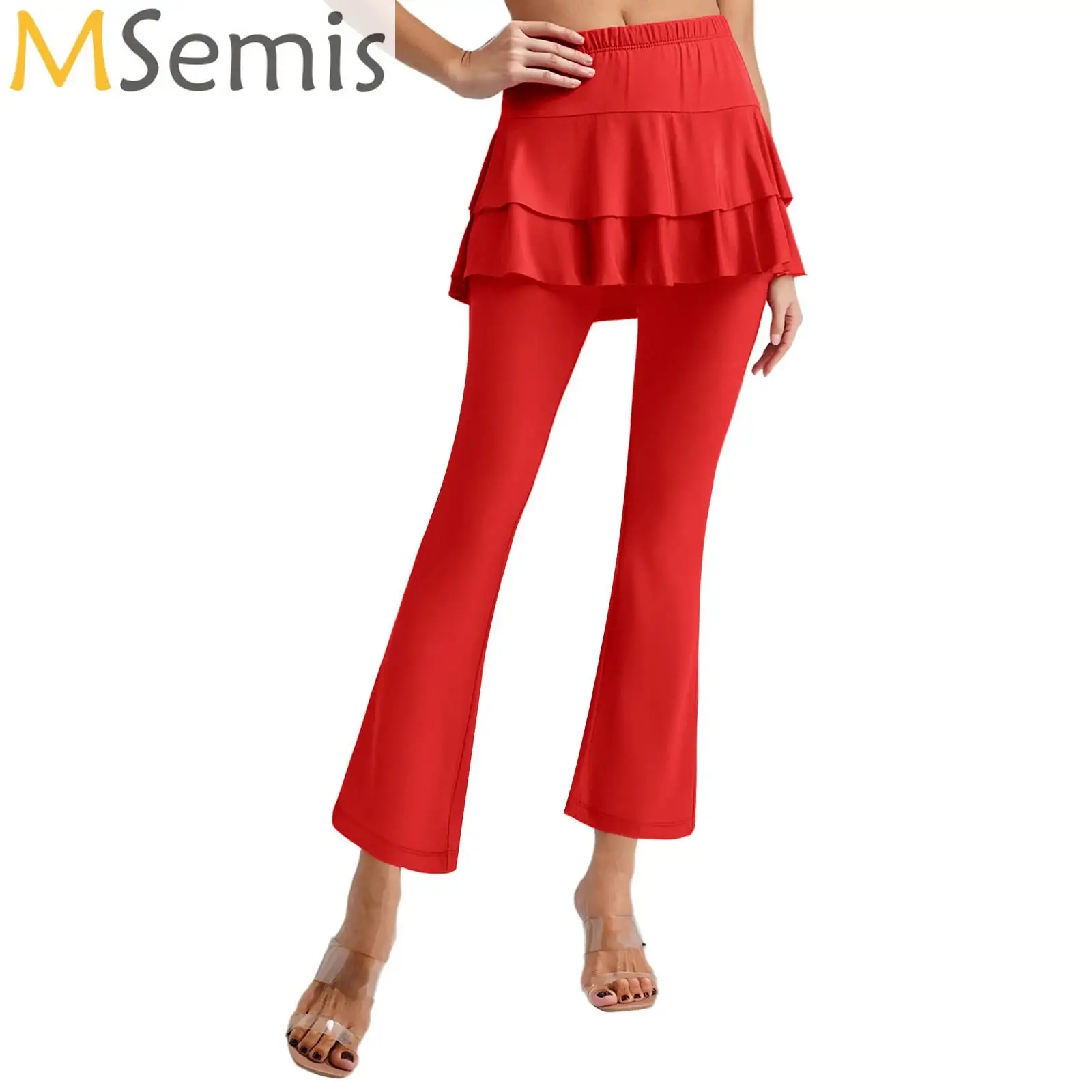 

Latin Dance Pants Adult Dancing Costumes Women Ballroom Competition Dancing Tiered Skirt Pants Belly Practice Trousers Skirt