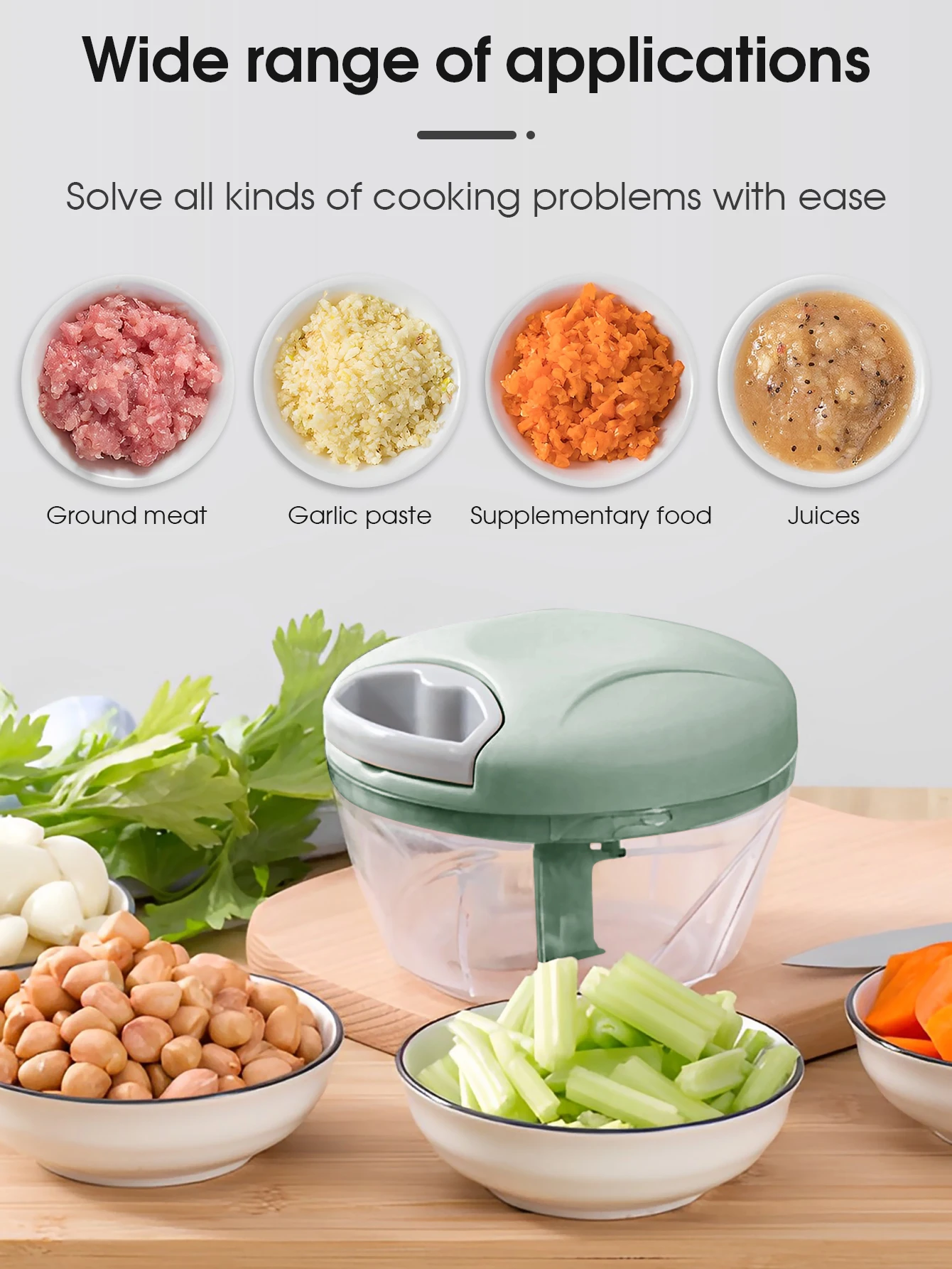Home Kitchen Manual Ginger Grinder Garlic 500ml/900ml Mud Splasher Multifunctional Food Vegetable Cutter Handheld Meat Grinder view 5