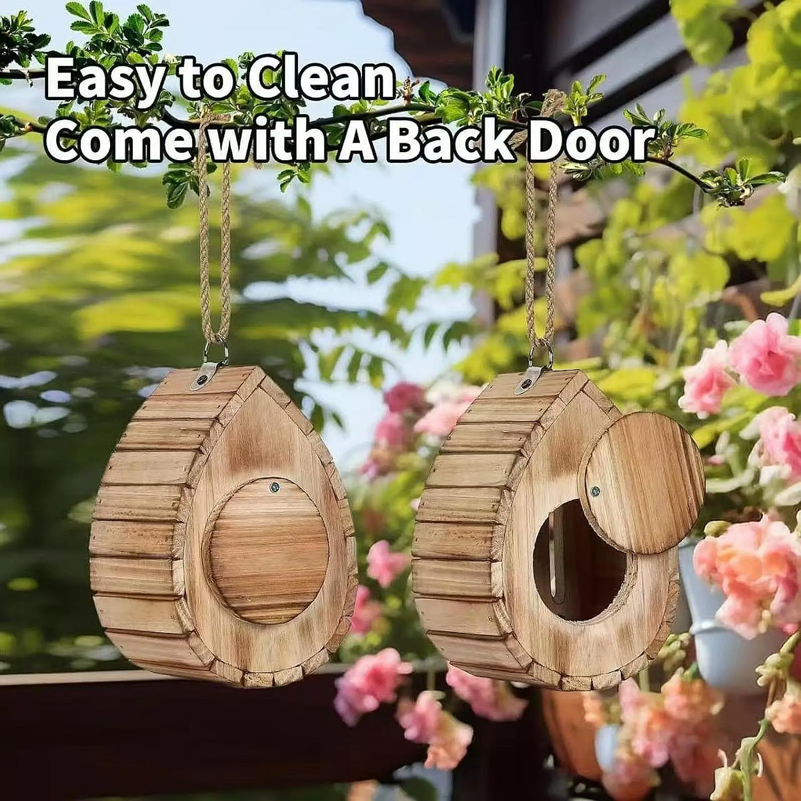 Outdoor Butterfly House Wooden Nesting Room Hanging Feeder Tray Weather Resistant for Garden Patio Flowerbed Bee