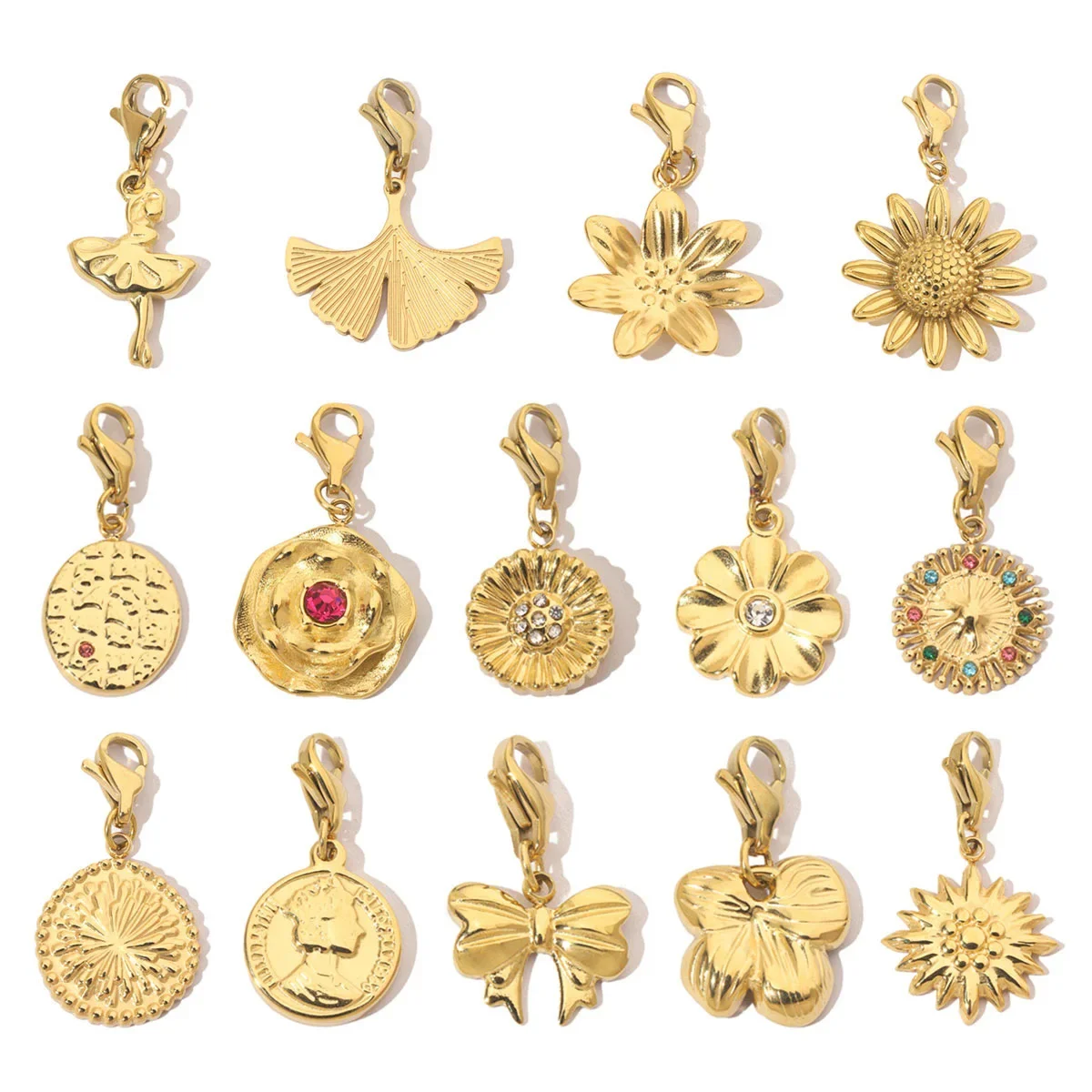 3 Teile/los Sunflower Daisy Edelstahl Diy Clip Auf Charms Nie Verblassen Frauen Königin Knoten Ballett Armband Hummer Anhänger