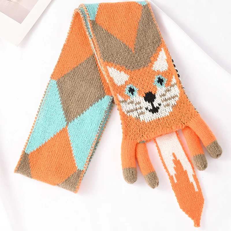 Autumn Winter Cartoon Cat Knitted Scarf for Women 3D Foot Persian Cat Scarf Girls Warm Shawls Handmade Animal Knitting Scarf