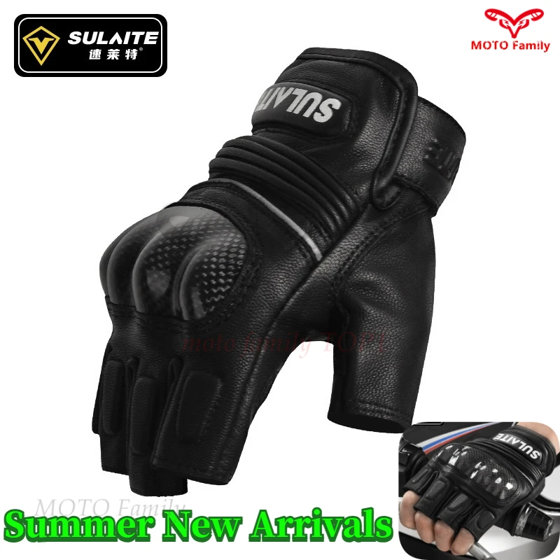 SULAITE Summer Breathable Half Finger Rider Sheepskin Carbon Fiber Racing Protective Gloves Motorcycle Gloves motocross gloves