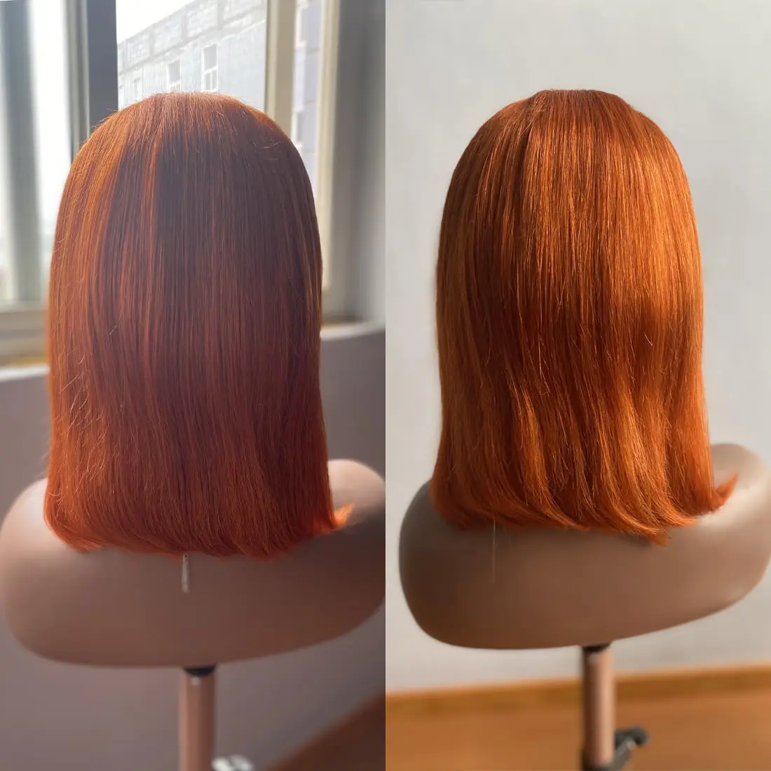 Peluca de cabello humano liso para mujer, postizo de encaje Frontal 13x4, corte Bob corto, naranja jengibre, transparente, 200 de densidad