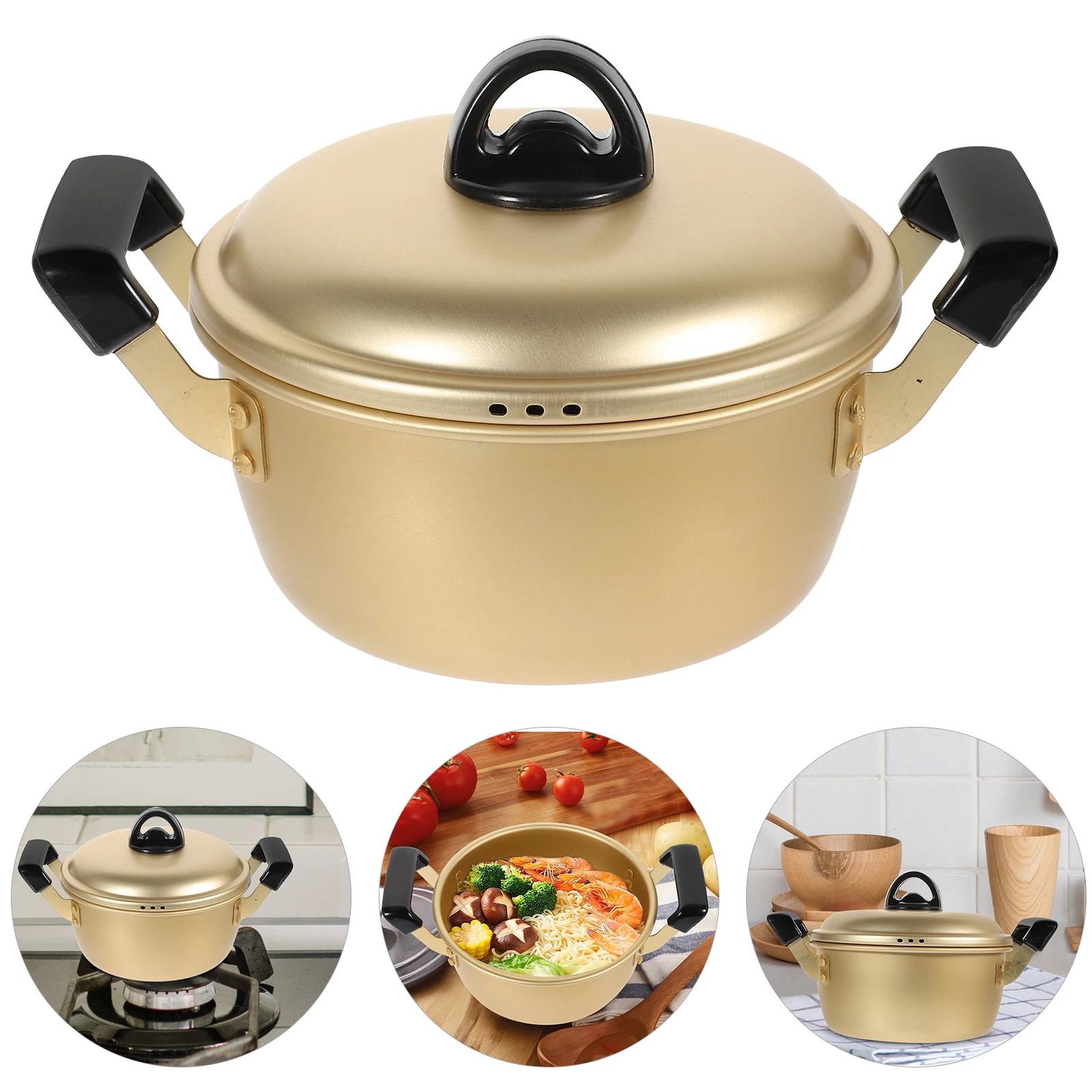 

16CM Korean Ramen Pot Aluminum Double Handles Anti Scalding Chopsticks Included Soup Noodle Cooker Stew Boiling