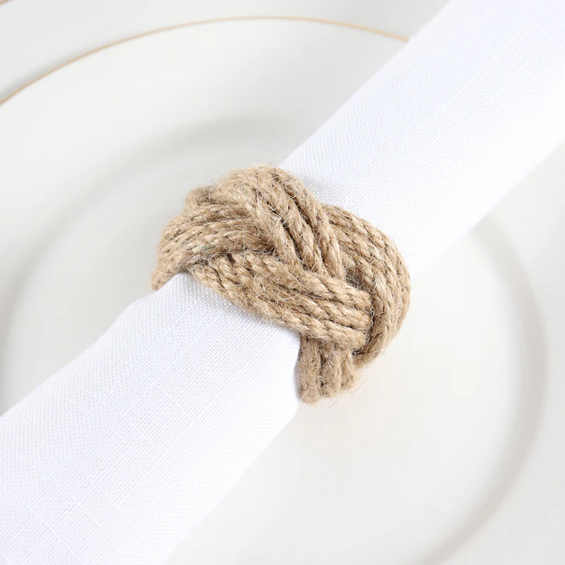 4/6pcs Natural Hemp Rope Braided Napkin Rings Retro Rural Style Brown Linen Napkin Buckle Table Decor Hand Woven Napkin Rings