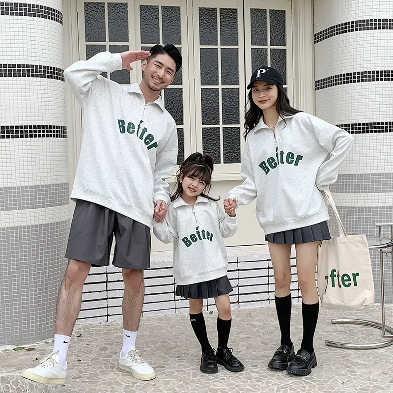 2024 Spring and Autumn Polo Collar Retro Versatile Sweater Parent-child Jacket Korean Version of  Family Matching Outfits