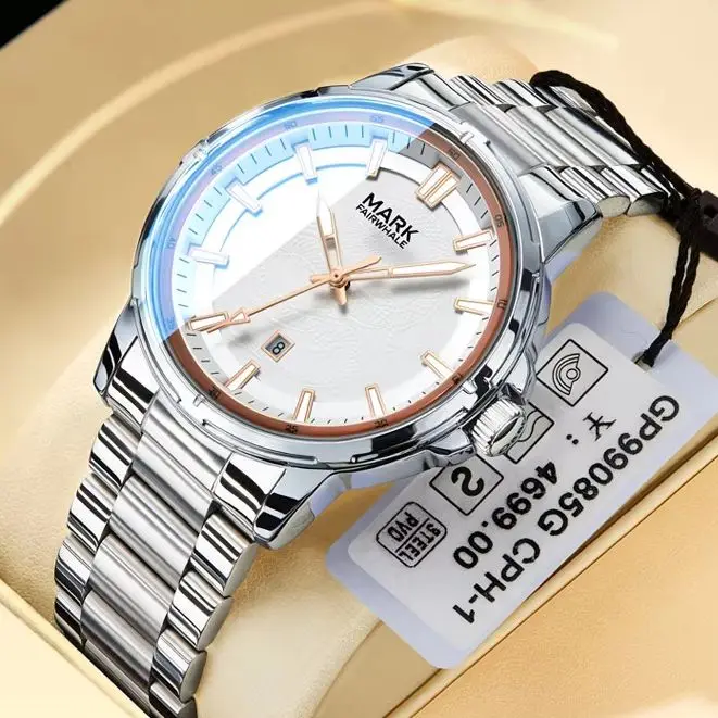 

MARK FAIRWHALE Casual Mens Quartz Wristwatch Luminous Dragon Engraved Date Businness watch for man reloj hombre