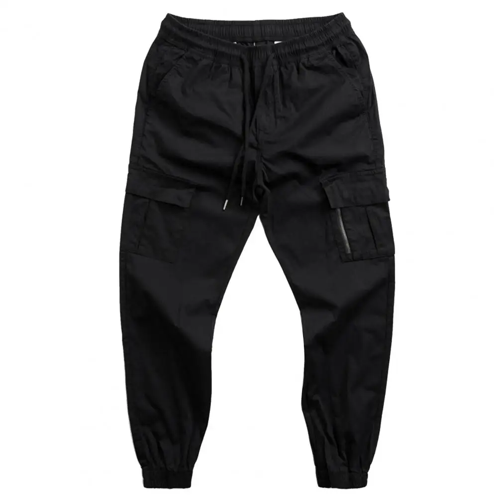 Joggers กางเกง Cargo ผู้ชายสีทึบ Breathable สายรัด Elastic เอวข้อเท้าแถบกางเกง M-3XL